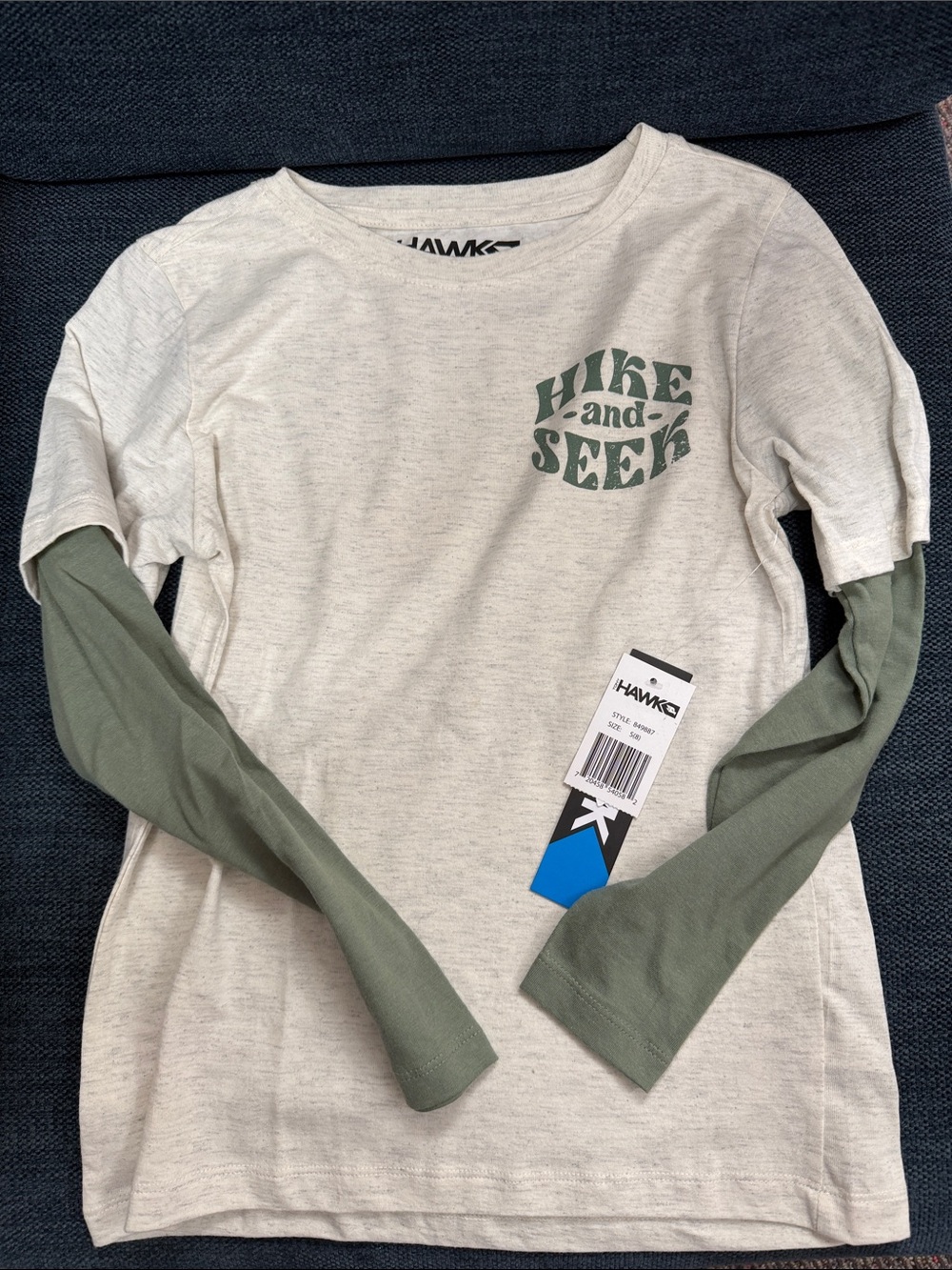 Tony Hawk Heather Cream Tee with Green long sleeve size S (8)
